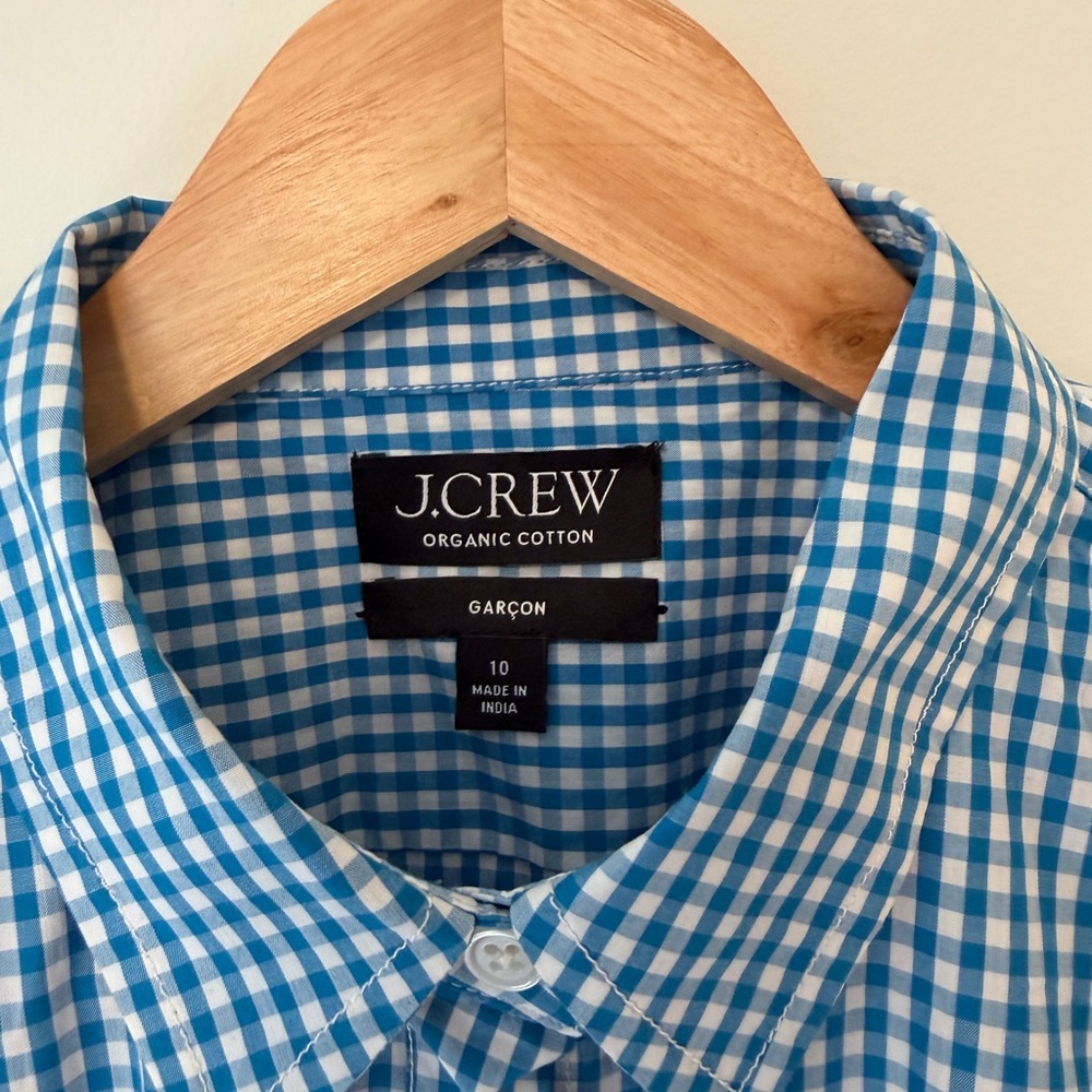 NWOT J.Crew Women’s Organic Cotton Blue Gingham Button Down Shirt